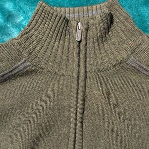 Olive Green Ribbed Zip-Up Sweater